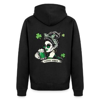 St. Patrick's Day Lucky Vibes Fashion Statement - Unisex Premium Organic Zip Hoodie - black - Back - Nico (187cm)