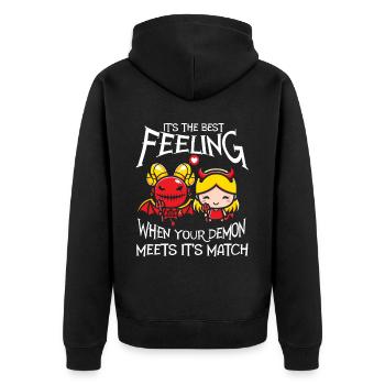 Wenn Ihr Dämon Sein Match Trifft! Lustiger Dämon - Unisex Premium Bio Zip Hoodie - Schwarz - Hinten - Nico (187cm)