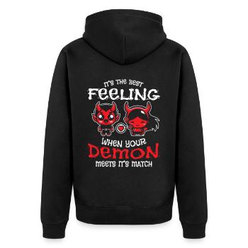 Wenn Ihr Dämon Sein Match Trifft! Lustiger Dämon - Unisex Premium Bio Zip Hoodie - Schwarz - Hinten - Nico (187cm)
