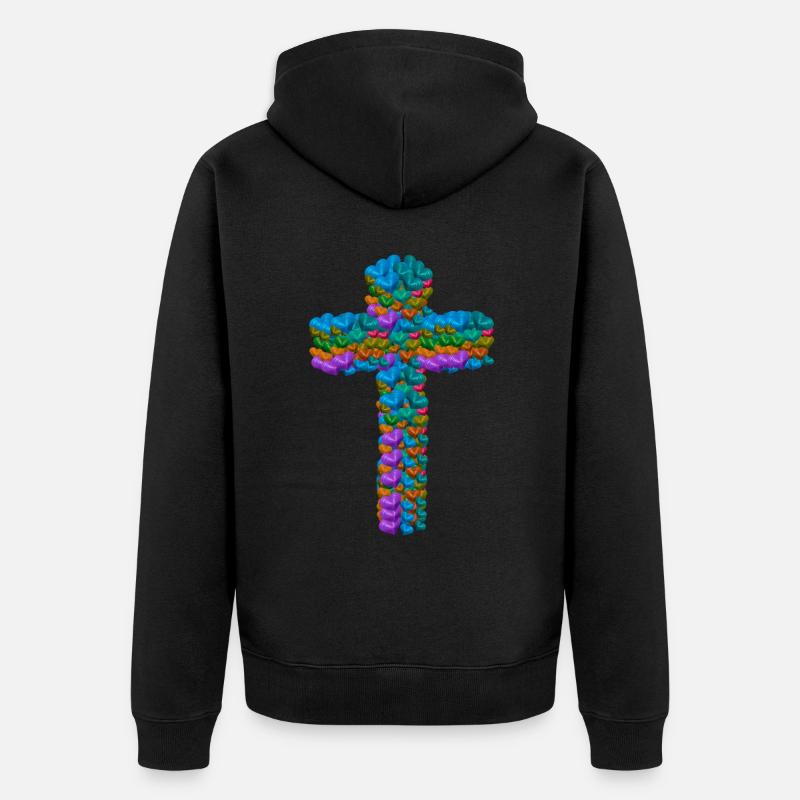 Croix Croix Coeurs Coeurs Crucifix - Veste à capuche bio Premium Unisexe - noir