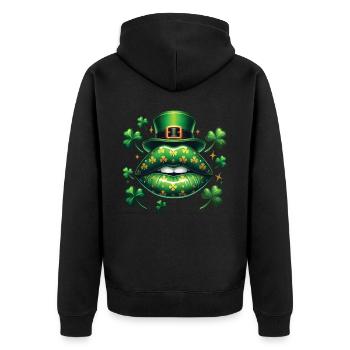 St. Patrick's Day Clover Lips Magic - Unisex Premium Organic Zip Hoodie - black - Back - Nico (187cm)