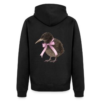 Coquette Bogen Kiwi Vogel Mama Muttertag rosa - Unisex Premium Bio Zip Hoodie - Schwarz - Hinten - Nico (187cm)