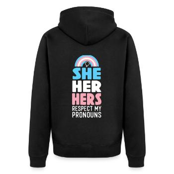 Transgender Trans LGBT Pride - Unisex Premium Bio Zip Hoodie - Schwarz - Hinten - Nico (187cm)