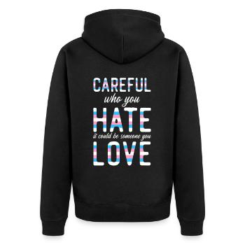 Transgender Trans LGBT Pride - Unisex Premium Bio Zip Hoodie - Schwarz - Hinten - Nico (187cm)
