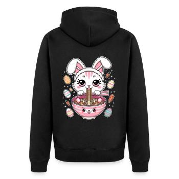 Easter Kawaii Anime Cat Ramen - Unisex Premium Organic Zip Hoodie - black - Back - Nico (187cm)