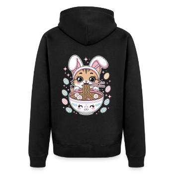 Easter Kawaii Anime Cat Ramen - Unisex Premium Organic Zip Hoodie - black - Back - Nico (187cm)