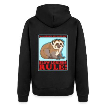 Plumploris Slow Lorises Geschenk - Unisex Premium Bio Zip Hoodie - Schwarz - Hinten - Nico (187cm)