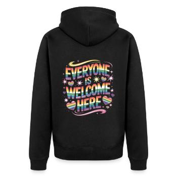 Vielfalt feiern mit Stolz - Unisex Premium Bio Zip Hoodie - Schwarz - Hinten - Nico (187cm)