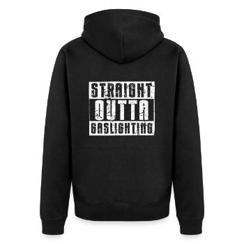 Gaslighting Gaslighter - Unisex Premium Bio Zip Hoodie - Schwarz - Hinten - Nico (187cm)