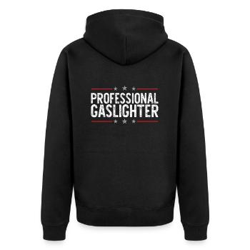 Gaslighting Gaslighter - Unisex Premium Bio Zip Hoodie - Schwarz - Hinten - Nico (187cm)