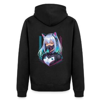 Cyberpunk Girl Zukunft Katzenohren - Unisex Premium Bio Zip Hoodie - Schwarz - Hinten - Nico (187cm)