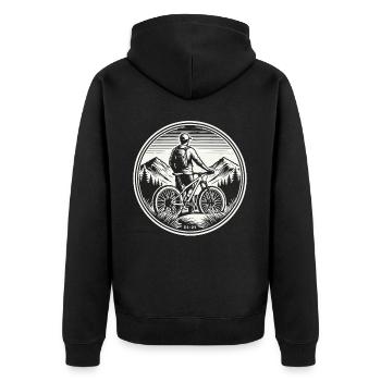 Fahrrad Abenteuer Berge Mountainbike Natur - Unisex Premium Bio Zip Hoodie - Schwarz - Hinten - Nico (187cm)