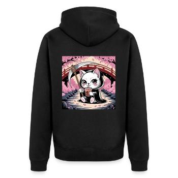 Grim Reaper Anime Cat Cherry Blossom - Unisex Premium Organic Zip Hoodie - black - Back - Nico (187cm)