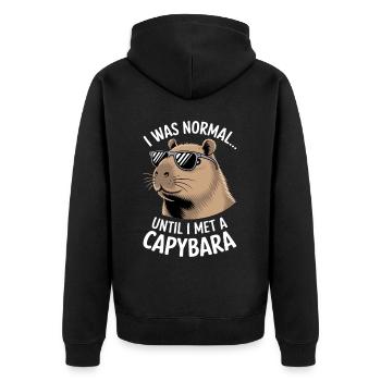 Capybara - Unisex Premium Organic Zip Hoodie - black - Back - Nico (187cm)