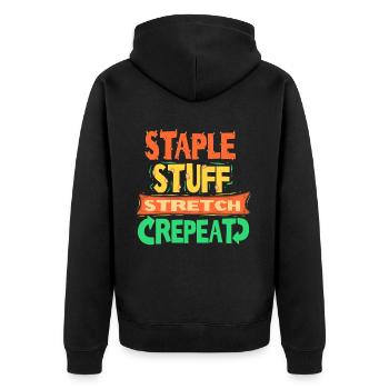 Polsterer Polsterin Staple Stuff Strech Repeat - Unisex Premium Bio Zip Hoodie - Schwarz - Hinten - Nico (187cm)