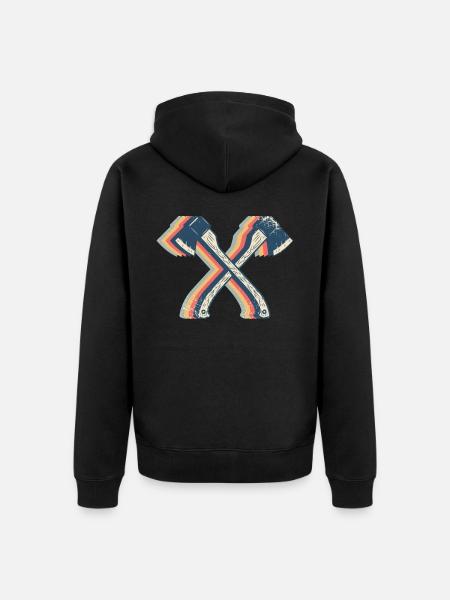 Axt-Werfen Axt-Werfer Retro Line Art - Unisex Premium Bio Zip Hoodie - Schwarz