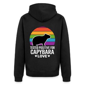 Capybara - Unisex Premium Organic Zip Hoodie - black - Back - Nico (187cm)