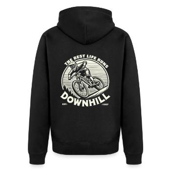 Bike: The Best Life Runs Downhill - Unisex Premium Organic Zip Hoodie - black - Back - Nico (187cm)