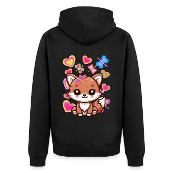 Fuchs Füchse Kinder Kind Baby - Unisex Premium Bio Zip Hoodie - Schwarz - Hinten - Nico (187cm)