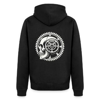 Fahrrad Schädel Zahnrad Abenteuer - Unisex Premium Bio Zip Hoodie - Schwarz - Hinten - Nico (187cm)