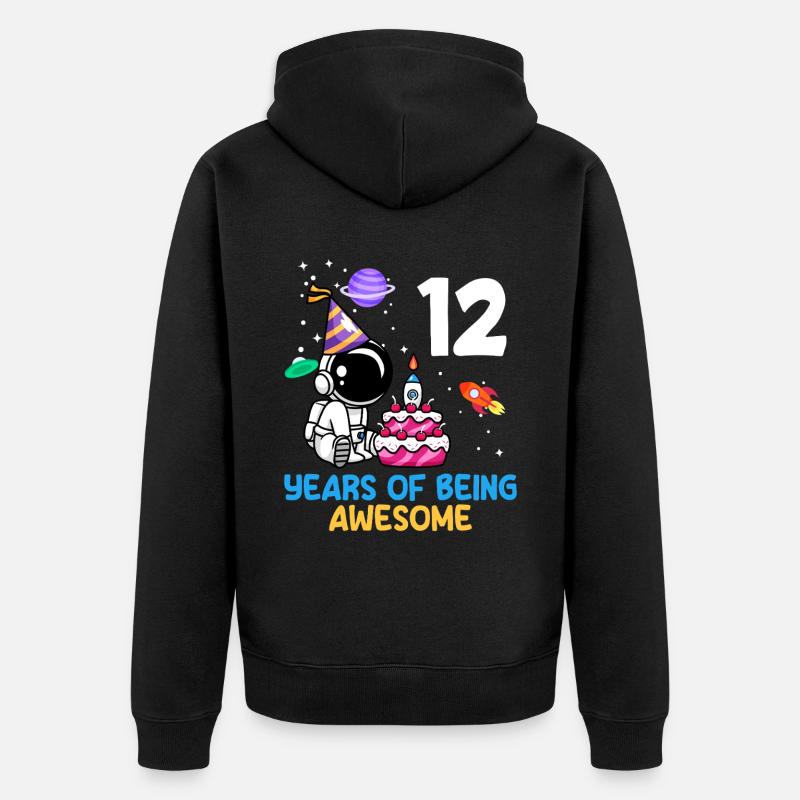 12 ans d’anniversaire d’astronaute unique - Veste à capuche bio Premium Unisexe - noir