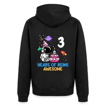 Three Years Astronaut Birthday Adventure - Unisex Premium Organic Zip Hoodie - black - Back - Nico (187cm)