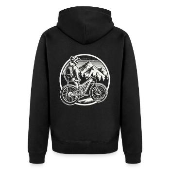 Abenteuerlust Fahrrad Berge Natur Fans - Unisex Premium Bio Zip Hoodie - Schwarz - Hinten - Nico (187cm)