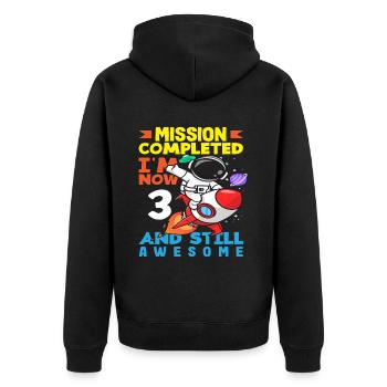Mission accomplie maintenant 3 ans et toujours aussi grande - Veste à capuche bio Premium Unisexe - noir - Dos - Nico (187cm)