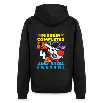 Mission accomplie J’ai maintenant 4 ans et je suis toujours - Veste à capuche bio Premium Unisexe - noir - Dos - Nico (187cm)