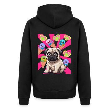 Dog Dog Pug Kids Child Cream Cream - Unisex Premium Organic Zip Hoodie - black - Back - Nico (187cm)