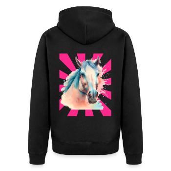 Pferd Pferde Pony Reiterin Retro - Unisex Premium Bio Zip Hoodie - Schwarz - Hinten - Nico (187cm)