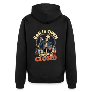 Bartender Barman Bar Is Open Stress Is Closed - Unisex Premium Organic Zip Hoodie - black - Back - Nico (187cm)