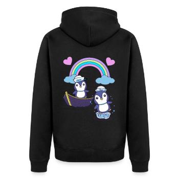 maritim Pinguin Pinguine Boot Moin Seemann - Unisex Premium Bio Zip Hoodie - Schwarz - Hinten - Nico (187cm)