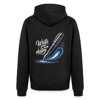 Schreib dein eigenes Schicksal - Unisex Premium Bio Zip Hoodie - Schwarz - Hinten - Nico (187cm)