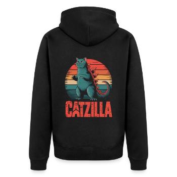 Chat monstre dans un style rétro - Catzilla - Veste à capuche bio Premium Unisexe - noir - Dos - Nico (187cm)