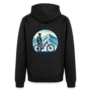Mountainbike Abenteuer Fahrradliebhaber Landschaft - Unisex Premium Bio Zip Hoodie - Schwarz - Hinten - Nico (187cm)