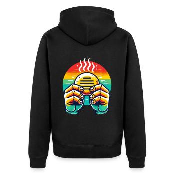 Venezolanische Arepas - Unisex Premium Bio Zip Hoodie - Schwarz - Hinten - Nico (187cm)