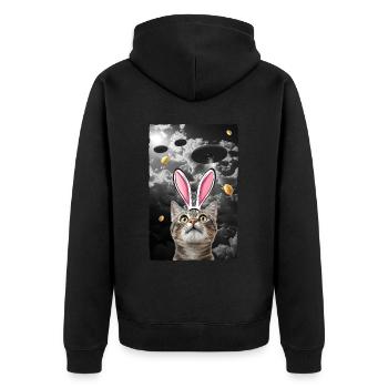 Funny Cat Meme Easter Alien Science UFO - Unisex Premium Bio Zip Hoodie - Schwarz - Hinten - Nico (187cm)
