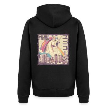 Kaiju Einhorn Japanisches Monster Regenbogen - Unisex Premium Bio Zip Hoodie - Schwarz - Hinten - Nico (187cm)