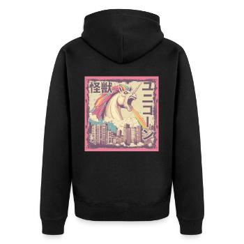 Kaiju Einhorn Japanisches Monster Regenbogen - Unisex Premium Bio Zip Hoodie - Schwarz - Hinten - Nico (187cm)