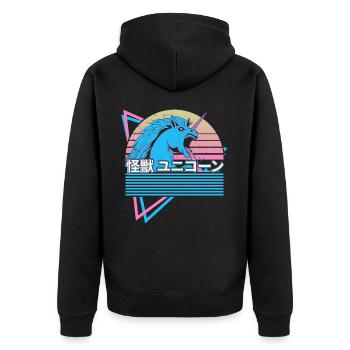 Vaporwave Ästhetik Kaiju Einhorn Japanisches - Unisex Premium Bio Zip Hoodie - Schwarz - Hinten - Nico (187cm)