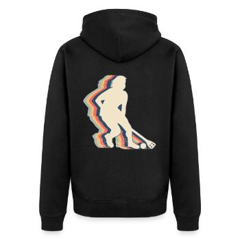 Broomball Player Team Retro Line Art - Unisex Premium Organic Zip Hoodie - black - Back - Nico (187cm)