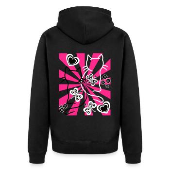 Retro Katzen Katze Vintage old school - Unisex Premium Bio Zip Hoodie - Schwarz - Hinten - Nico (187cm)
