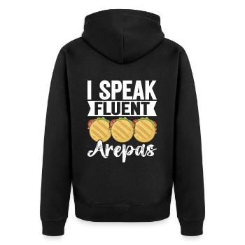 Venezolanische Arepas - Unisex Premium Bio Zip Hoodie - Schwarz - Hinten - Nico (187cm)