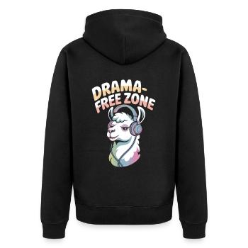 Kein Drama – Lama-Zone - Unisex Premium Bio Zip Hoodie - Schwarz - Hinten - Nico (187cm)