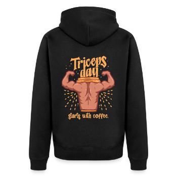 Trizeps Workout Triceps Day Starts With Coffee - Unisex Premium Bio Zip Hoodie - Schwarz - Hinten - Nico (187cm)