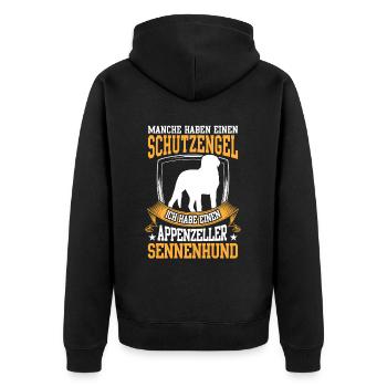 Appenzeller Sennenhund ist mein Schutzengel - Unisex Premium Bio Zip Hoodie - Schwarz - Hinten - Nico (187cm)