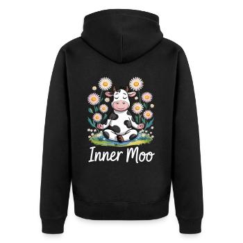 Yoga-Kuh für innere Ruhe - Meditierende Kuh - Unisex Premium Bio Zip Hoodie - Schwarz - Hinten - Nico (187cm)