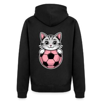 Soccer Girl Cat Funny Soccer Player Gift - Unisex Premium Organic Zip Hoodie - black - Back - Nico (187cm)