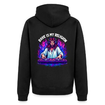 Rave Techno House Party EDM Festival Goa Electro - Unisex Premium Bio Zip Hoodie - Schwarz - Hinten - Nico (187cm)